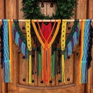 Handmade Macrame Wall Hanging Backdrop Rainbow Art